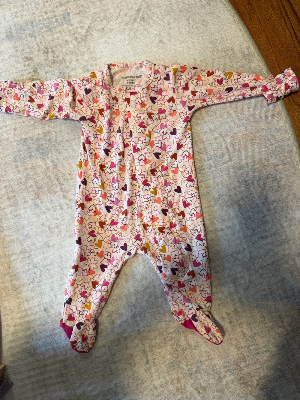 Magnetic Me Pink and Multi Heart-Print Footed One-Piece